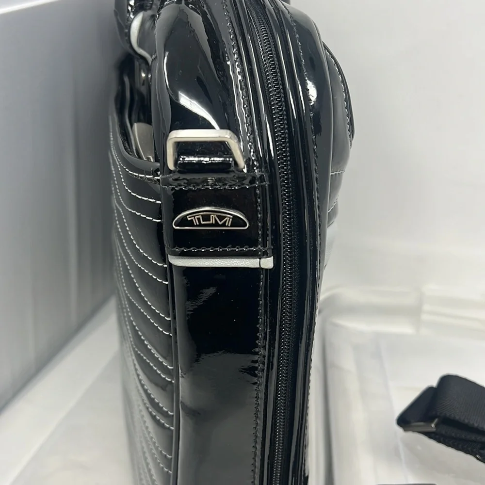Tumi Black Patent Leather Laptop Shoulder Bag